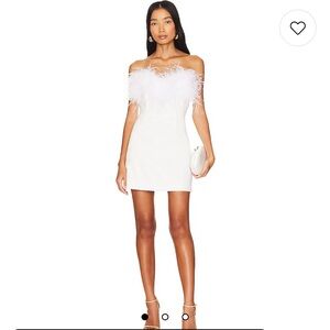 Elegant White Feathered Off-Shoulder Dress